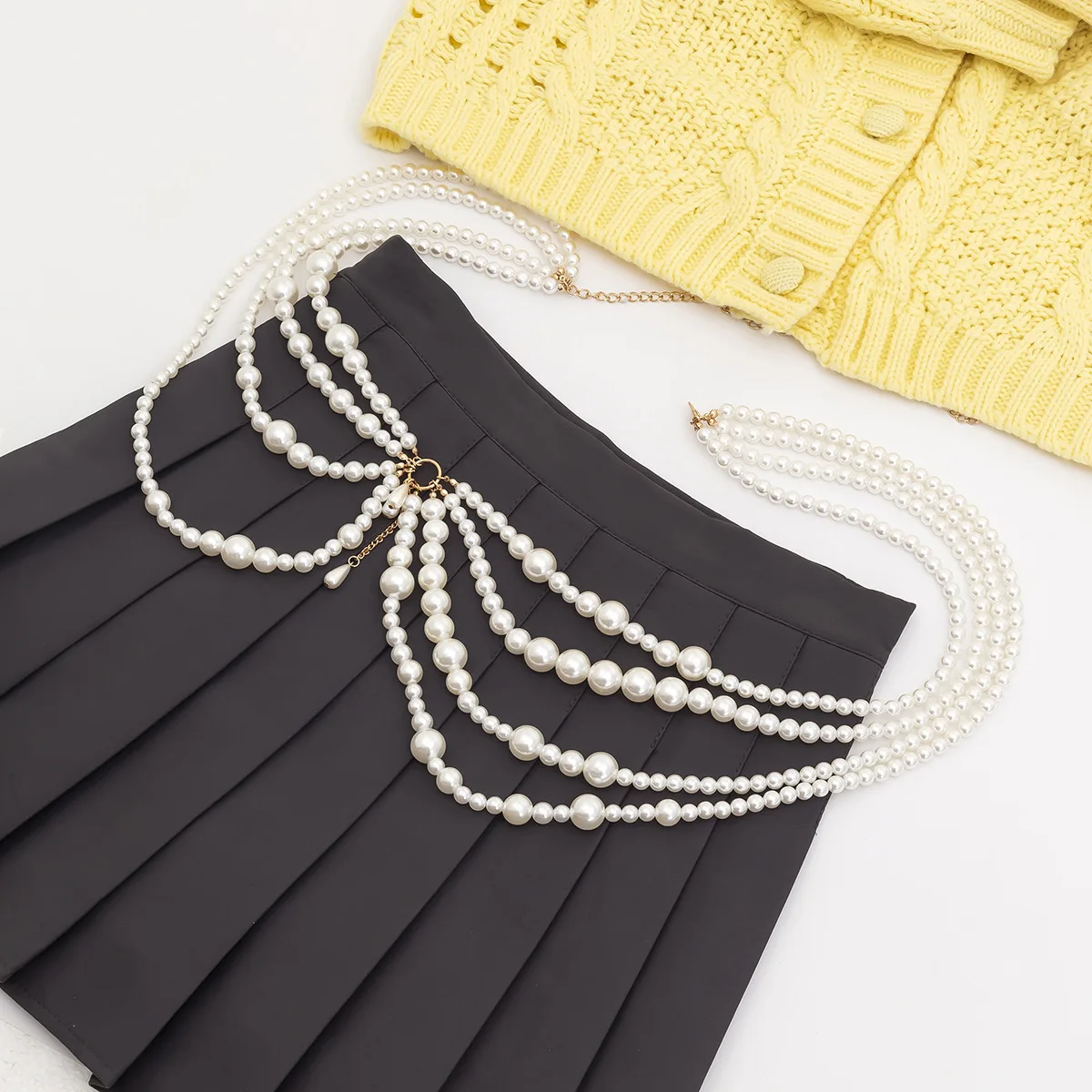 Multi-Layered Pearl Waist Chain For Women, Sweet Decorative Tassel Belt, Sweater Dress 2024 Accessories Jewelry Gift