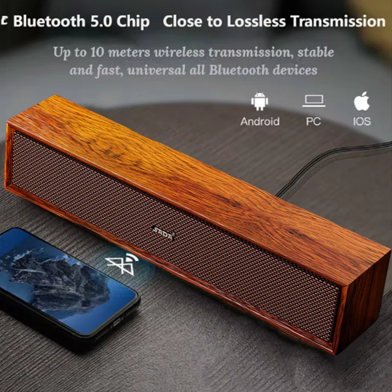 

Wooden High-power Bluetooth Speaker, Dual Speaker Computer TV Audio, Home FM Radio Stereo Portable Subwoofer Bluetooth Speaker