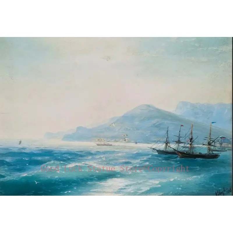 HOME OFFICE WALL Decor ART # 100% handpainted work Russian Ivan Aivazovsky Ships Near the Coast copy art oil painting on canvas