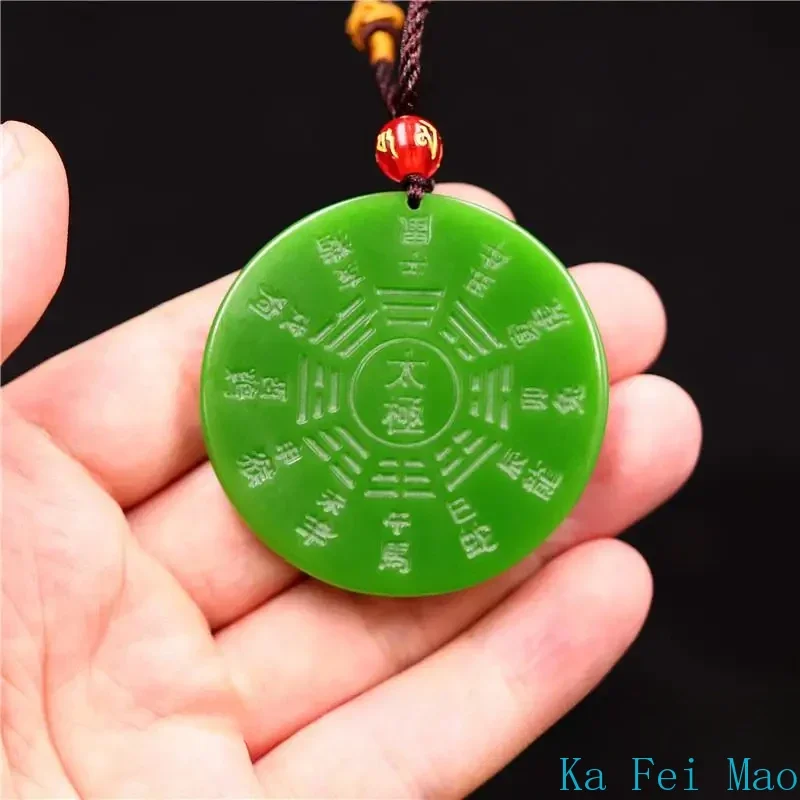 

Green Jade Taiji Bagua Pendant Natural Carved Fashion Women Chinese Charm Necklace Lucky Jewellery Amulet Gemstone Gifts