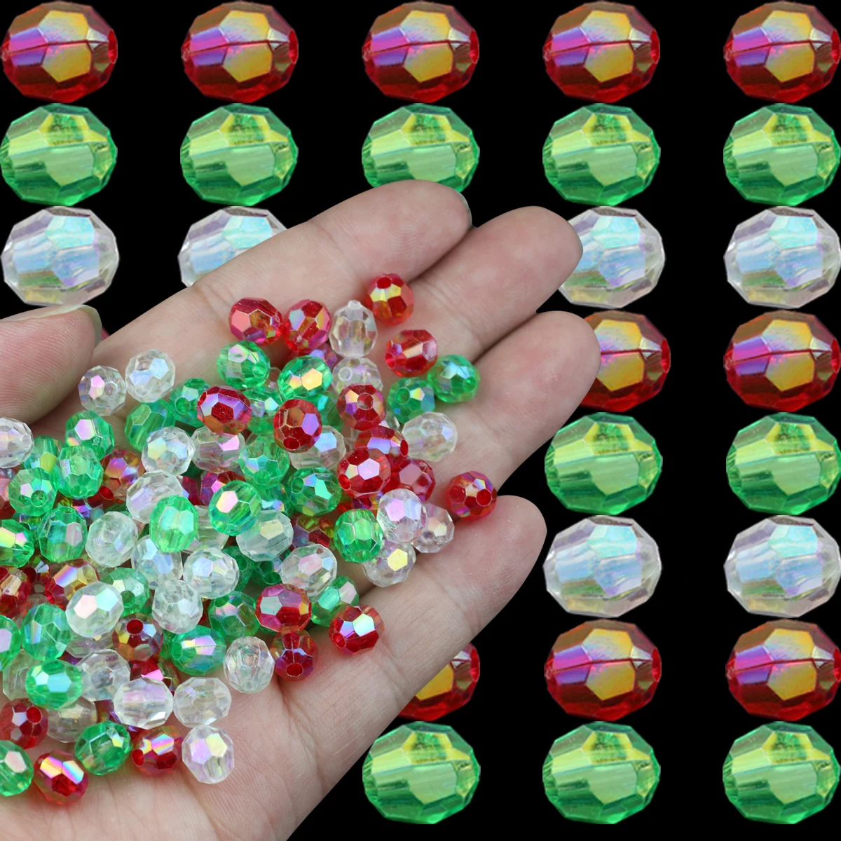 100-400pcs 8mm Acrylic Christmas Color Faceted Oval Transparent AB Color Spacer Beads For DIY Bracelets Necklaces Jewelry Making