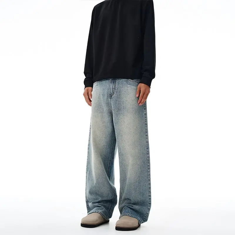 الرجال حجم كبير المألوف الربيع والخريف غسلها مستقيم الساق الجينز الرجعية تنوعا فضفاضة و البالية سراويل تقليدية جديد
