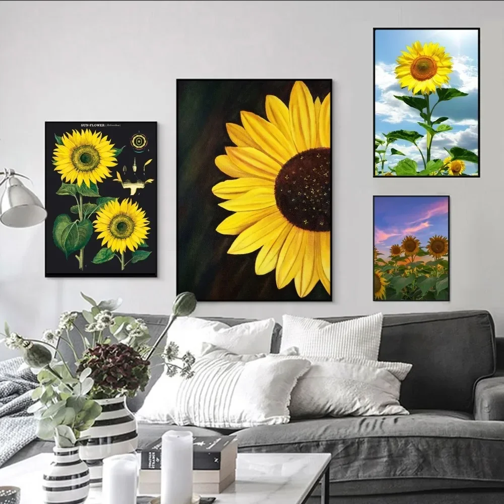 

sunflower sun Poster Self-adhesive Art Poster Retro Kraft Paper Sticker DIY Room Bar Cafe Vintage Decorative Painting