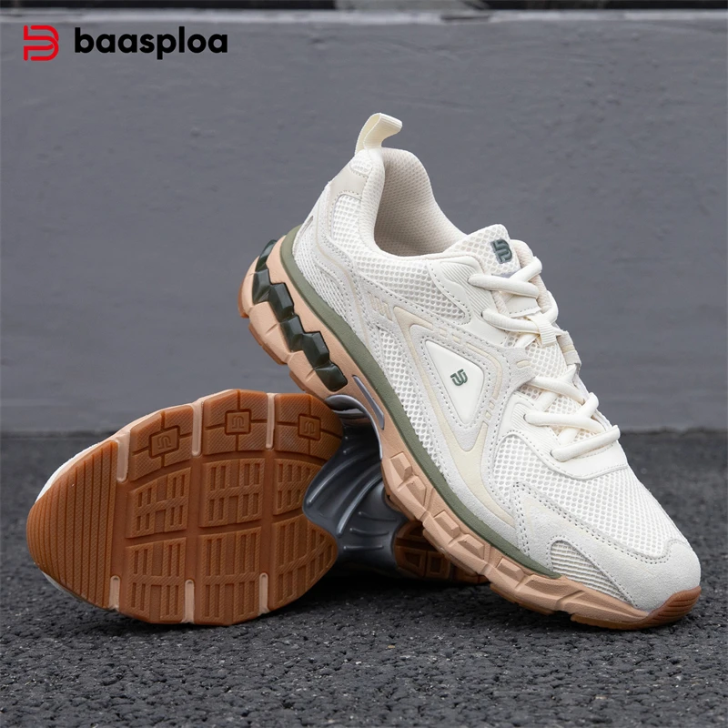 

Baasploa Men Running Shoes New Fashion Retro Style Breathable Sport Shoes Split Leather Shock Absorption Men Sneakers Non-Slip