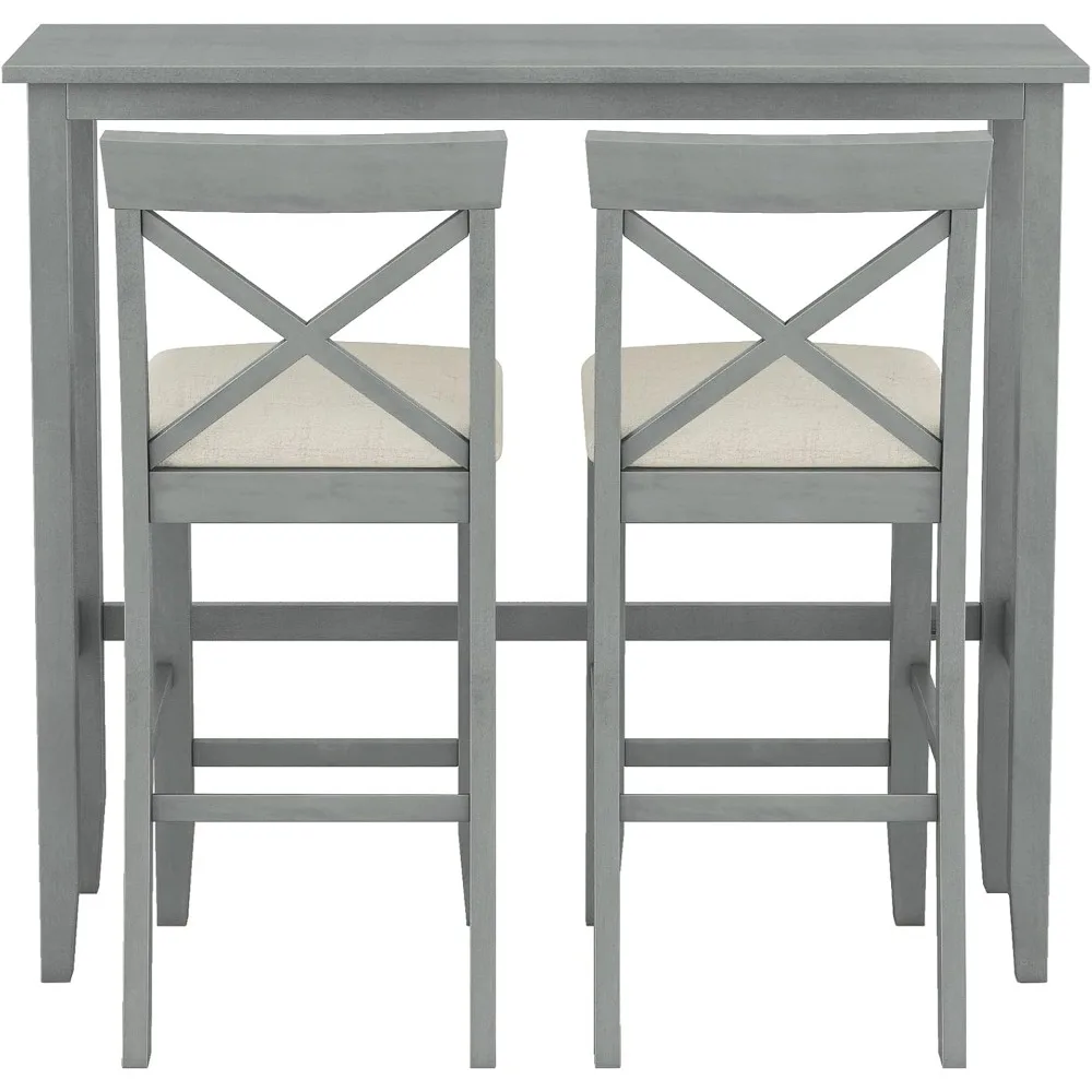 Ensemble de table de bar 3 pièces, ensemble de table de salle à manger de cuisine rustique à hauteur de bar pour table à manger rectangulaire de 2, 48 pouces avec 2 chaises pour petit Pl