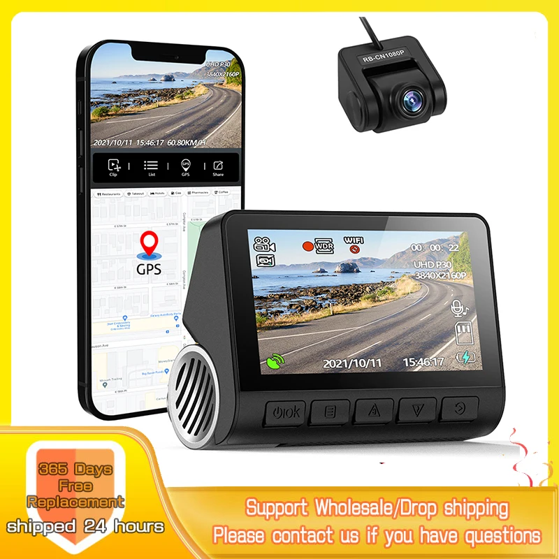 4K Dash Cam Built-in GPS WIFI Car DVR Support 2160P Rear Cam Video Recorder Night Vision WDR Driving Cam 24H Parking Surveilance