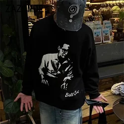 ZAZOMDE 2024 New Autumn And Winter O Neck Men Sweater Portrait Jacquard Man Knitted Loose Casual Pullover Sweater Knitwear Men