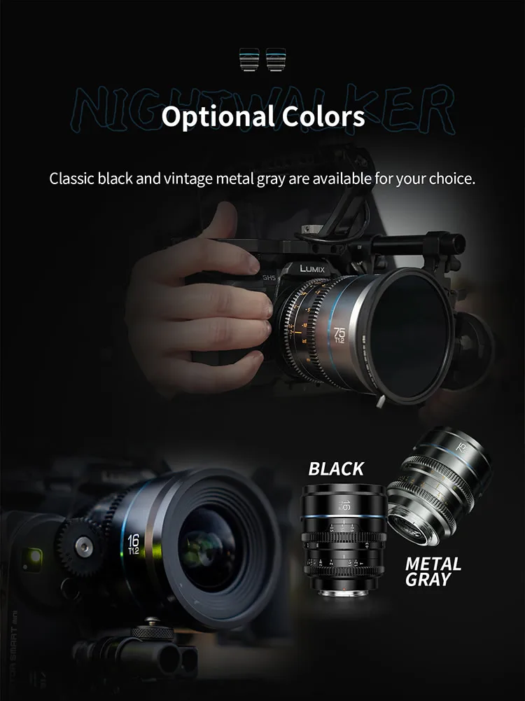 SIRUI Night Walker T1.2 S35 Cine-Objektiv 16mm, 24mm, 35mm, 55mm, 75mm Große Blendenöffnung Manuelles Fokus-Objektiv – Detail 12