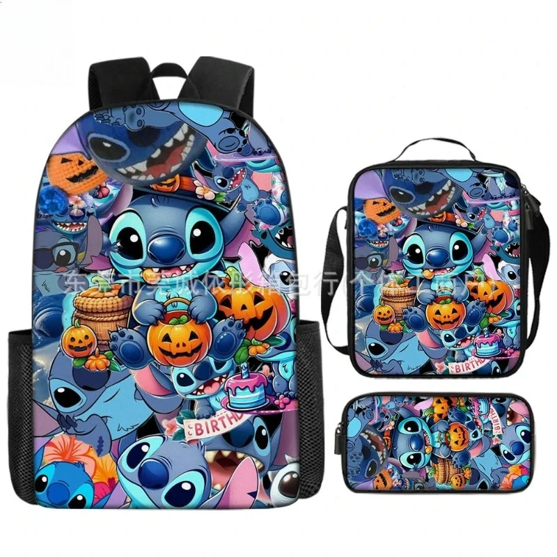 Stitch Halloween 3/pcs Backpack Set Pumpkin Ghost Spider Web Print Kids School Backpack + Lunch Bag + Pencil Case Casual