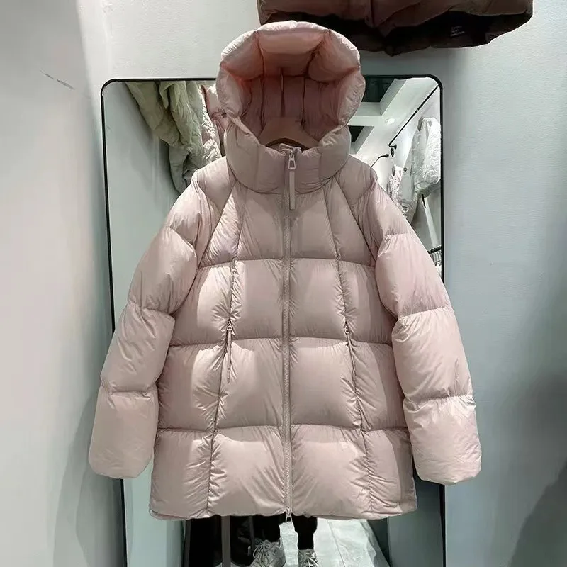 Women's Winter Down Jacket White Duck Down Hooded Zipper Warm Thickened Vintage Simple Comfortable Leisure Soft Niche Versatile
