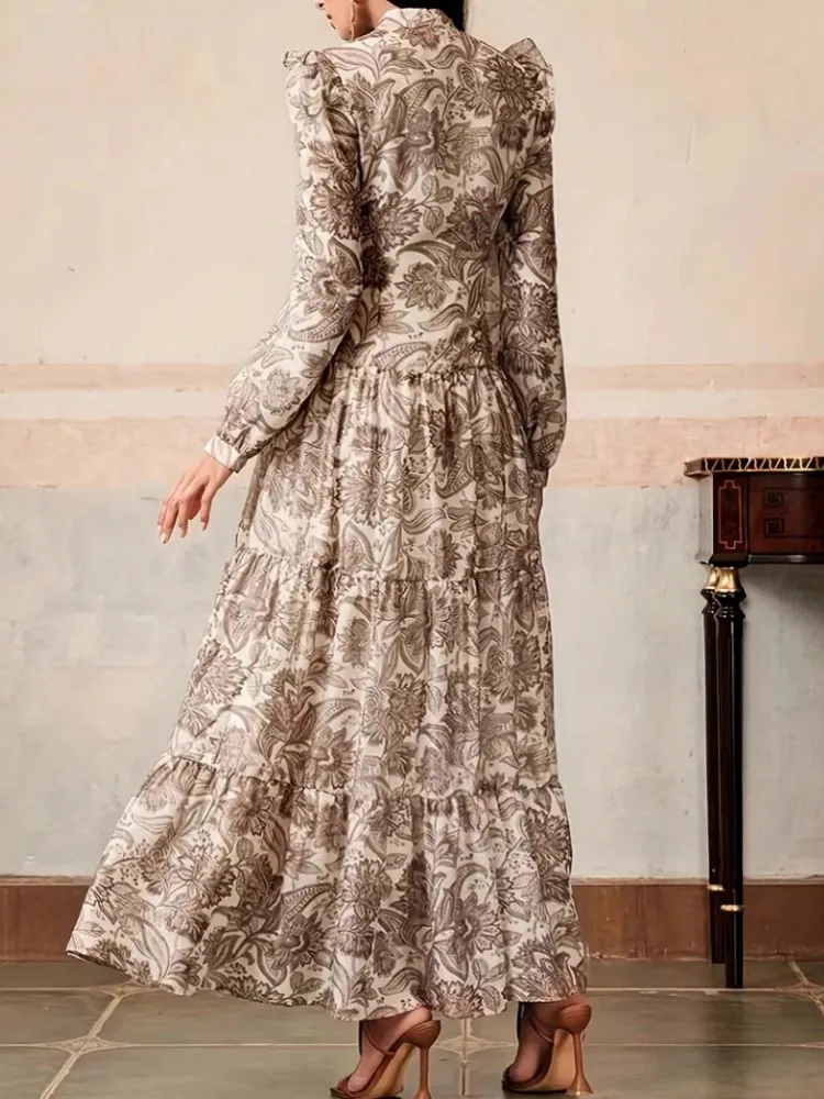 Spring Autumn Fashion Print Retro Party Dresses Women Sexy Single Breasted Lapel Shirt Dress Casual Long Sleeve Boho Dress