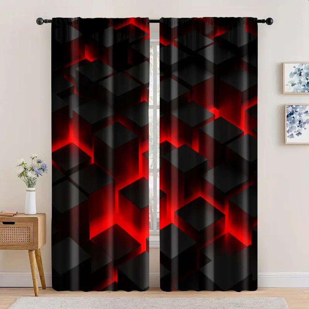 2pc, Window Treatment Curtains Abstract Red & Black Gradient Blackout Polyester Festive Wall Decor Suitable for Indoor Use