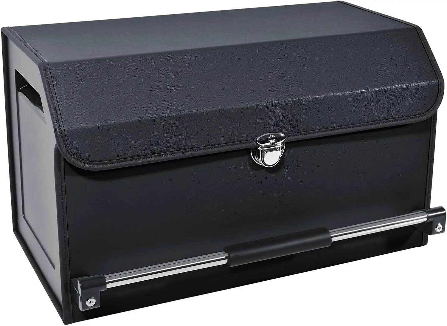 

Органайзер для багажника внедорожника из кожи с крышкой и ручкой, складной ящик для хранения в автомобиле (черный, 52x29x31 см)