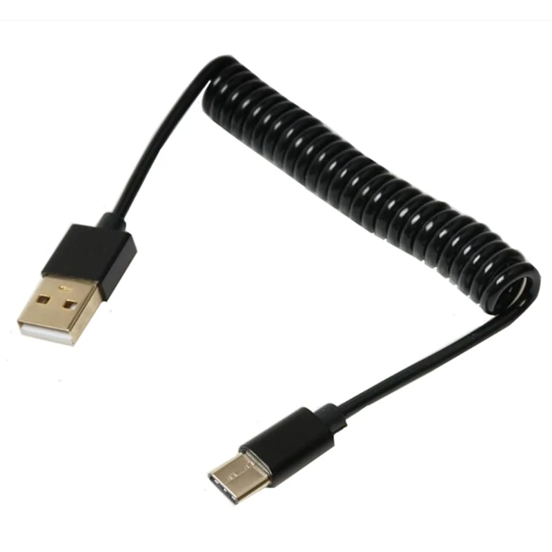 USB A 2.0/Type C Male To Type C Male Spring Charging Cable 480Mbps Stretchable USB A/USB C Data Transfer Cord