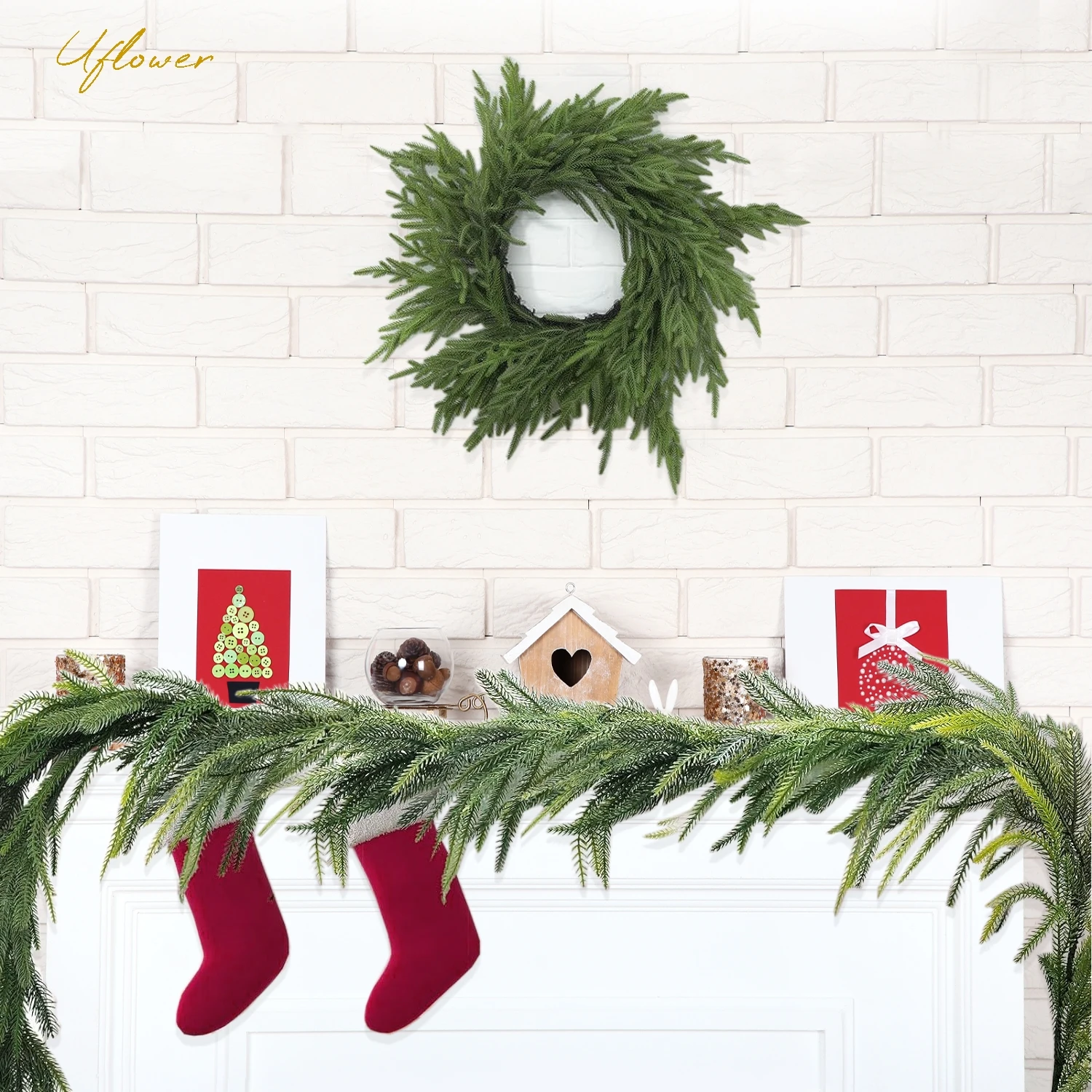 Uflower 270cm Christmas Decoration Garland Decoration Rattan Wreath Decorated Mantel Fireplace Stairs Wall OutDoor Garland Decor