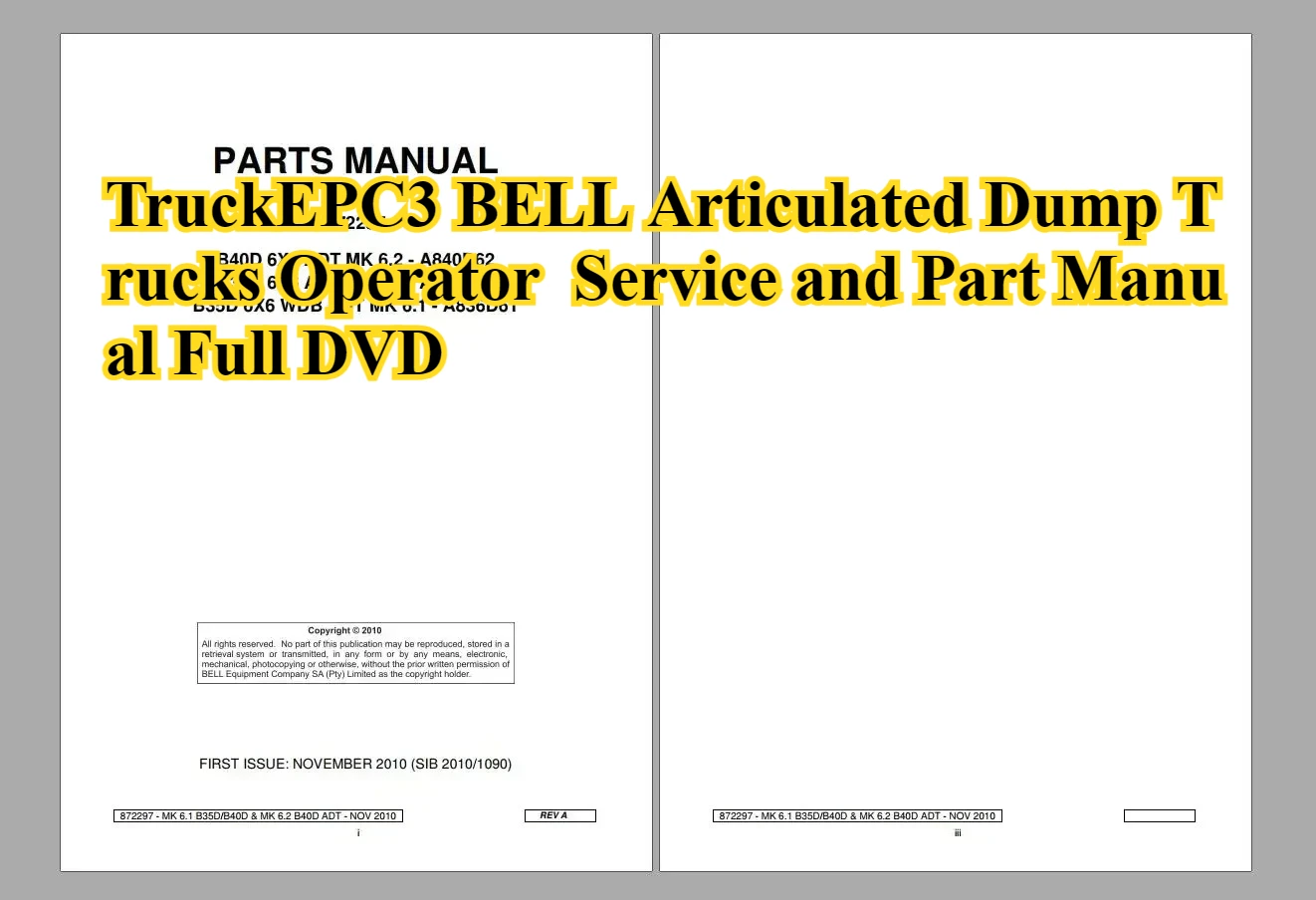 TruckEPC3 BELL Articulated Dump Trucks Operator  Service and Part Manual Full DVD