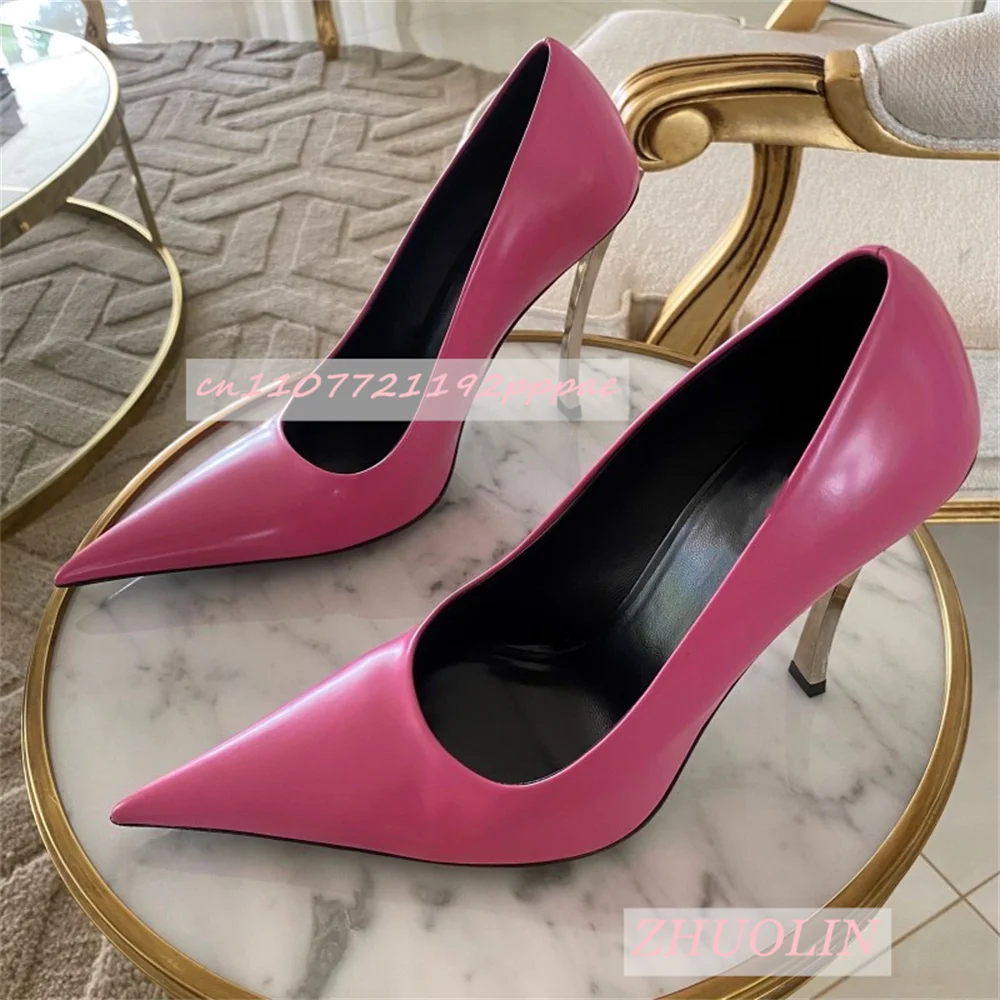 

Women'S Pink Patent Leather Pumps Autumn Pointed Metal Heel High Heels Sexy Luxury Shallow Mouth Party Shoes Zapatos Mujer 44
