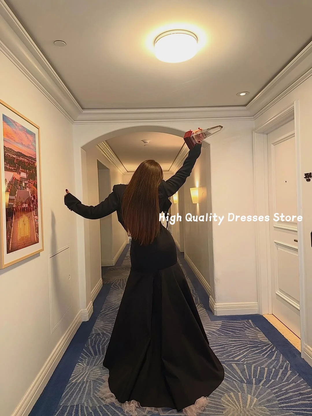 Prom Dresses Lapel Blazer Sweetheart High Low Mermaid Gown Nude Tulle Ruffle Hem Fashion Prom Red Carpet Dress Customized