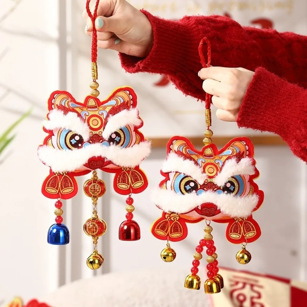 Craft Chinese New Year Festival Pendant Lion Dance Pattern Embroidery Hanging Ornament Lion Dance Wind Chime Window Decor
