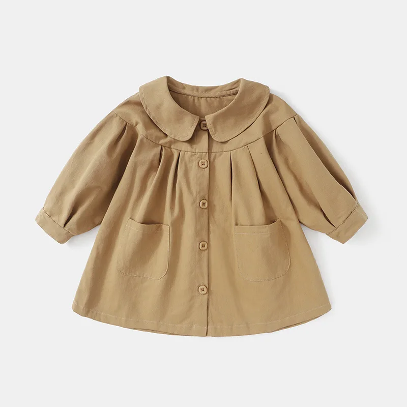 Baby Trench Coat Girls Lapel Jacket Spring Autumn Windbreaker Outerwear Children's Coat 2024 New Casual Clothes 12M-5 Years Old