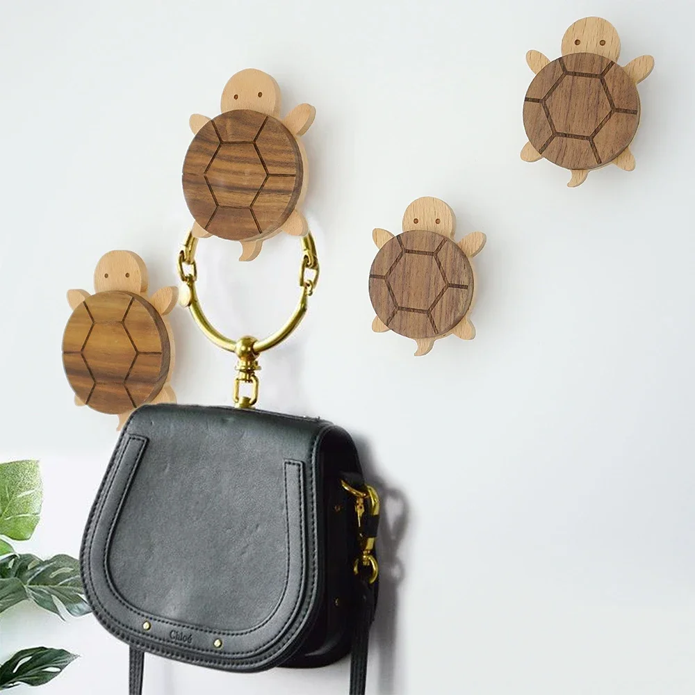 Wooden Turtle Wall Hooks Unique Clothes Rack Animal Towel Hooks Decorative Key Racks Wallet Clothes Hanger Clothes Hat Bag Hooks