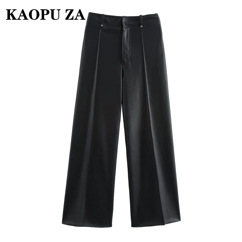 KAOPU ZA 2024 Autumn New Female Hipster Button Corduroy Long Pants High Waist Streetwear Lady Ruffles Loose Fit Pockets zipper