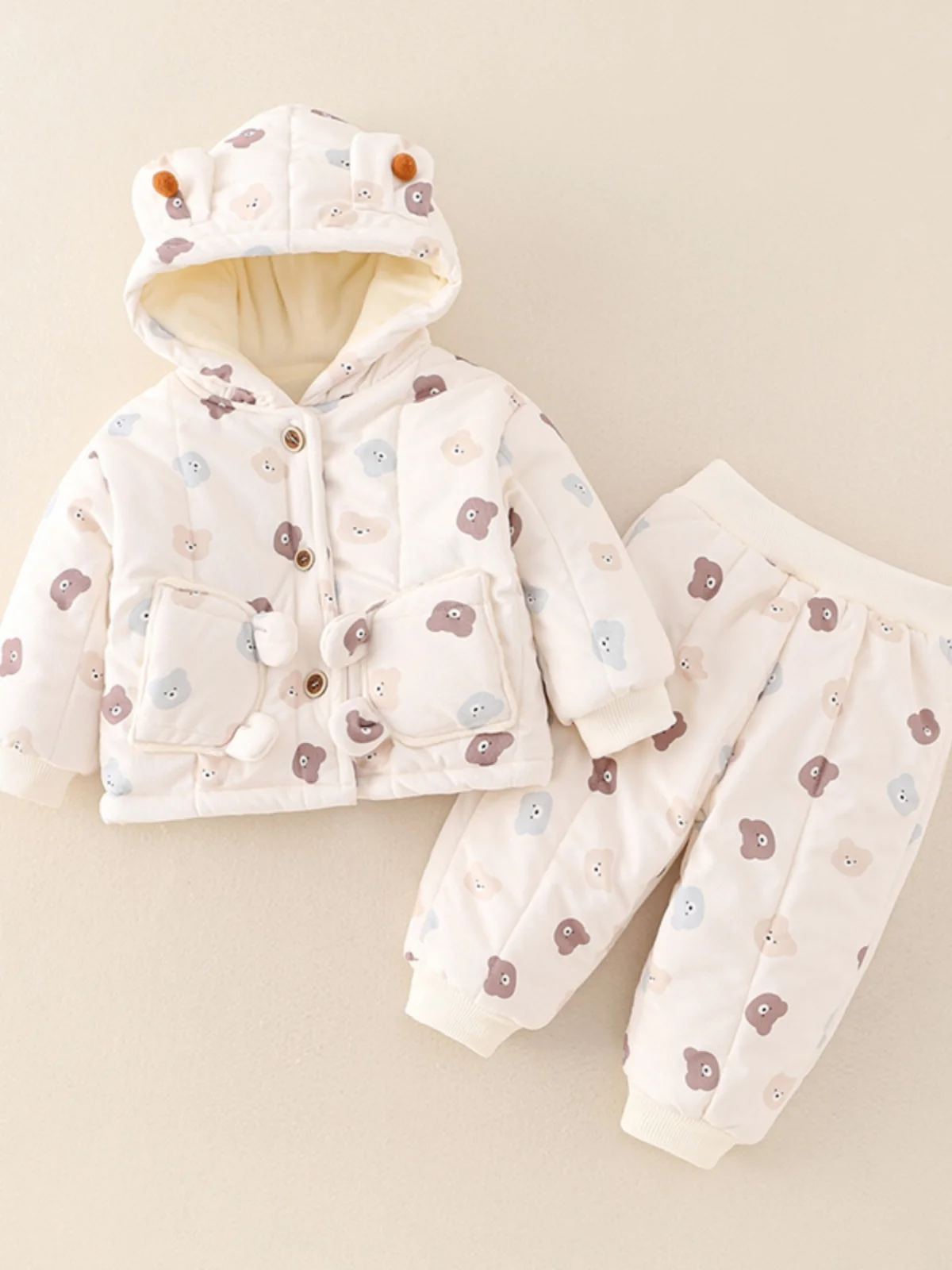 

Осенне-зимний комплект для малышей: утепленный хлопковый костюм с капюшоном из двух предметов, на пуговицах, с длинными рукавами, для детей до 7 лет