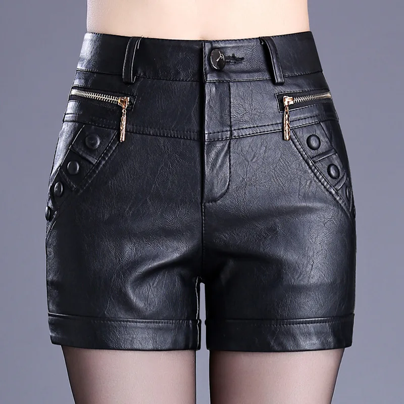 2024 Ladies New Autumn High Waist Slimming All-Matching Black PU Leather Shorts