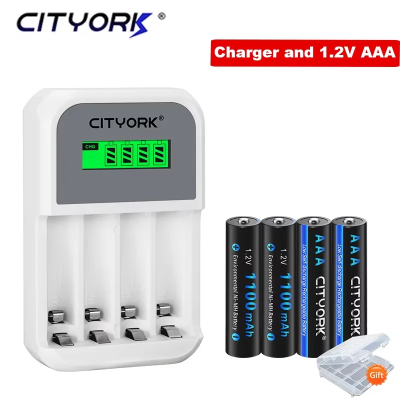 

CITYORK 1.2V AAA Ni-MH 1100mAh Rechargeable Batteries 3a battery with 4 Solt LCD display 1.2V AA AAA 2a 3a fast charging charger