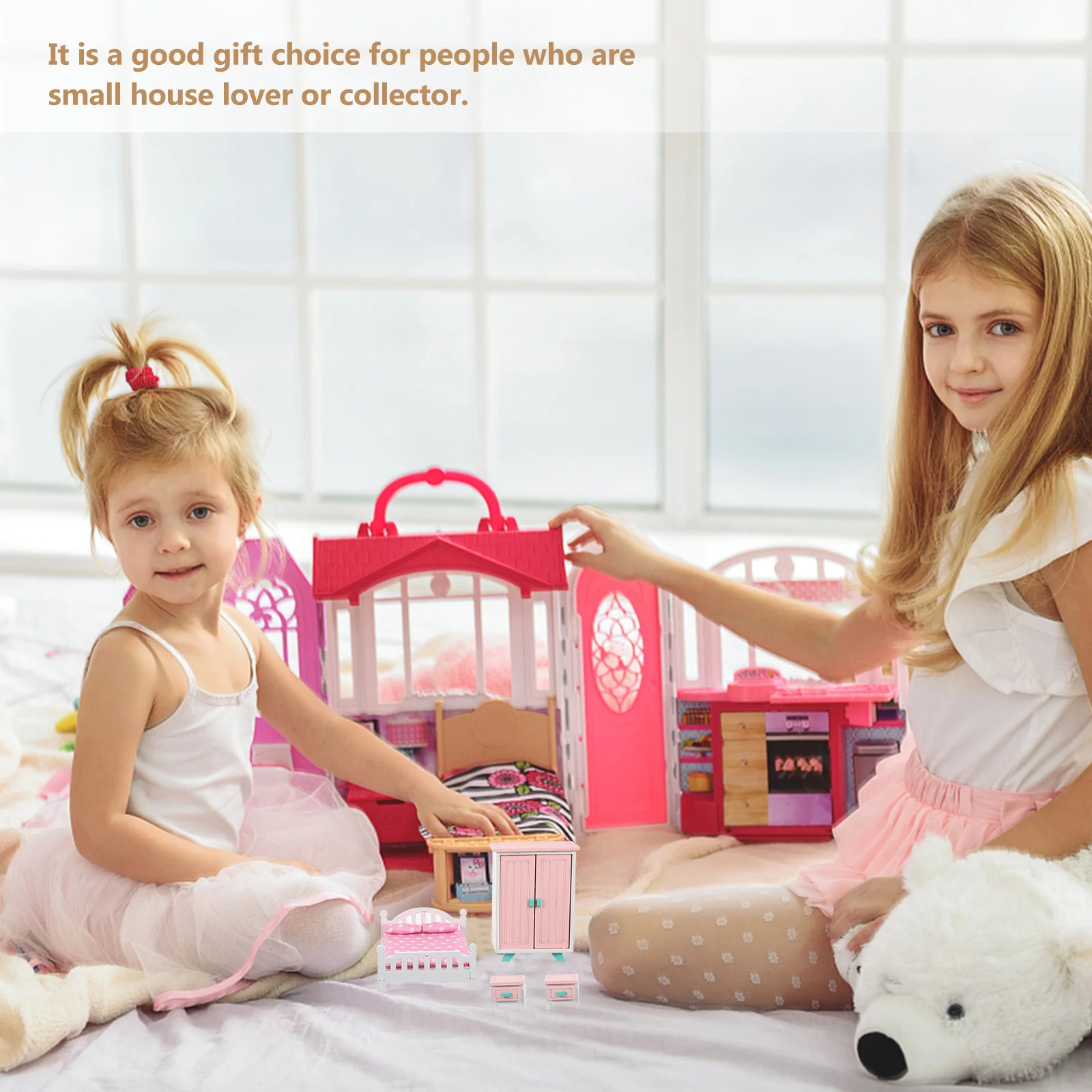 1 ensemble Mini ensemble de meubles pour maison de poupée chambre lit tables de nuit garde-robe semblant jouer pour les enfants en bas âge bricolage jeux de rôle