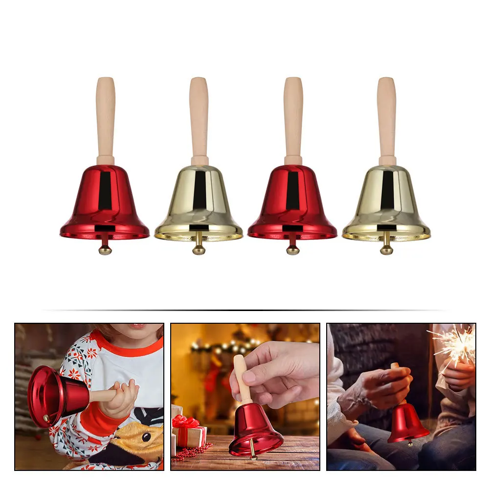 

4pcs Hand Metal Hand Bells With Wooden Handles Service Bell For Restaurant Wedding Party Xmas Props Percussion