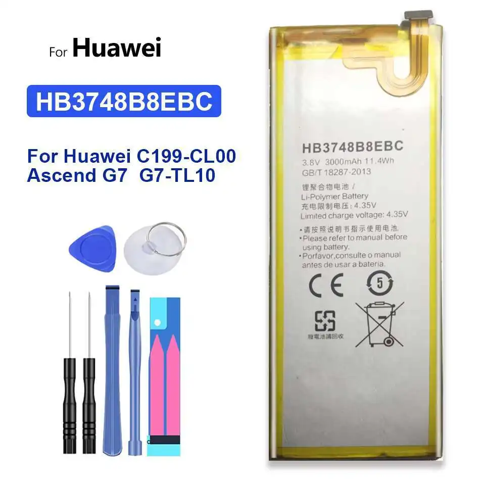 

For Huawei Ascend G7 G7-TL100 C199 C199-CL00 HB3748B8EBC 3000Mah Reliable Replacement Mobile Phone Battery