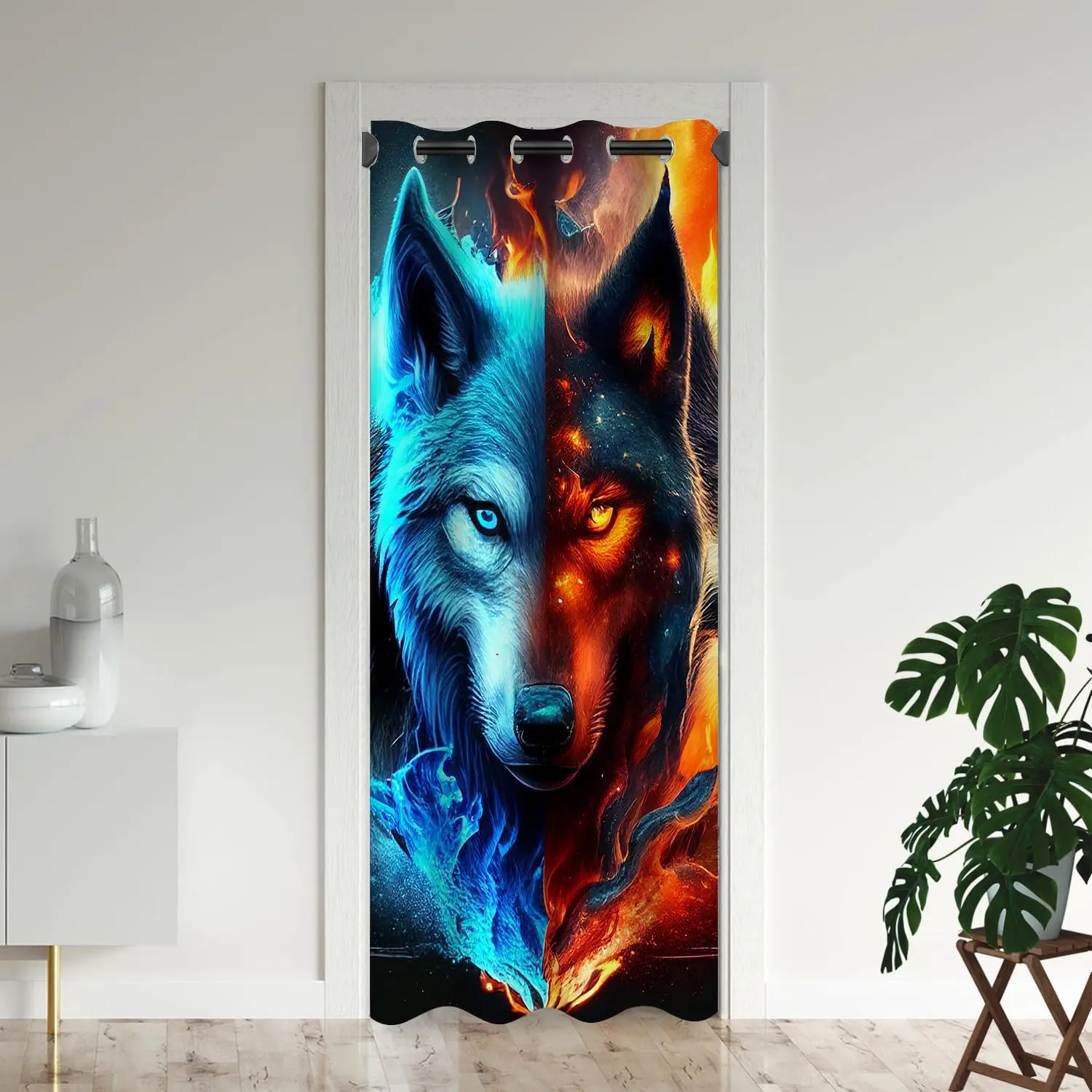 

Fantasy Wolf Magic Animal Print Door Curtains Doorway Doors Drapes Cover Grommet Insulated Curtain for Boys Bedroom Cafe Kitchen