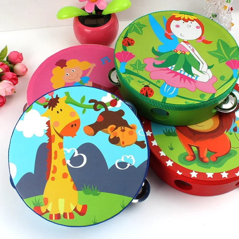 Children's Educational Musical Instrument Toy Large Hand Bell Drum Cartoon Animal Hand Bell Drum Early Education Teaching Aids