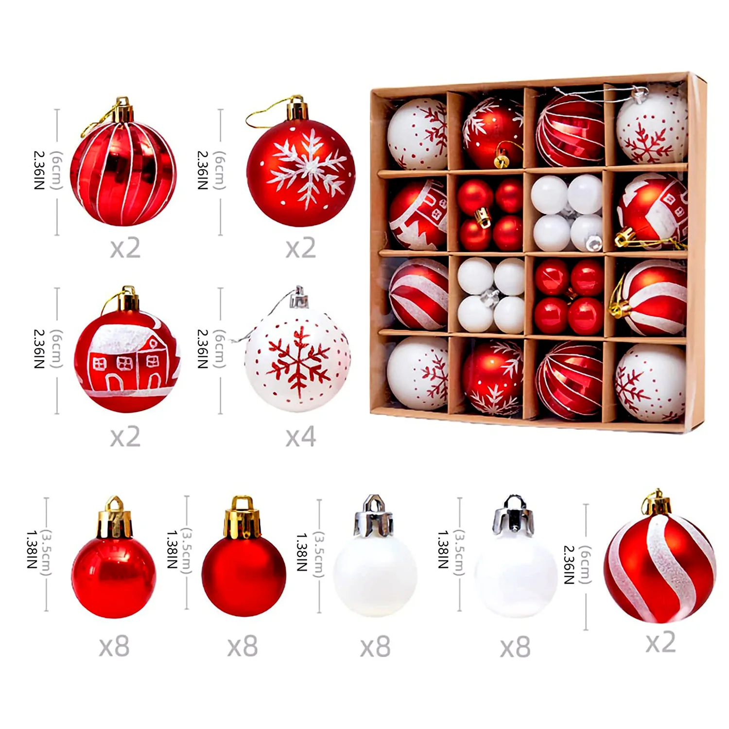 44pcs/Set Christmas Tree Decorations Balls Bauble Xmas Party Hanging Ball Ornaments Christmas Decorations for Home New Year Gift