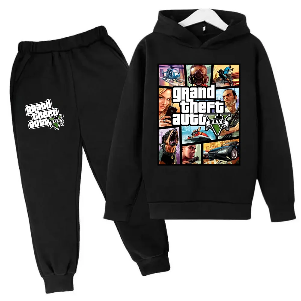 Grand Theft Auto V GTA 5 Children Hoodie Sweatshirts+Pants Suit 2pcs Sets Boys Cartoon Kid Toddler Clothing Boy Girls Outfits