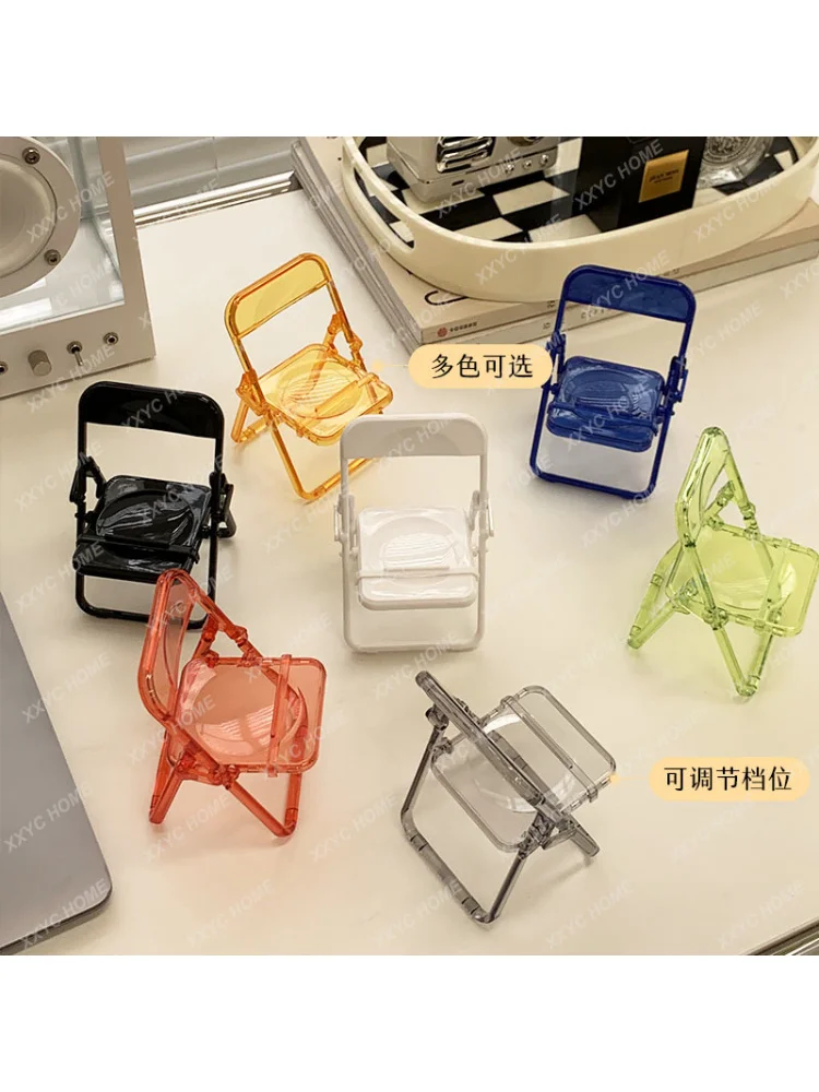 Cute Small Chair Foldable Lazy Mobile Phone Holder Desktop Portable Portable Stool Bracket desk decoration home accessories