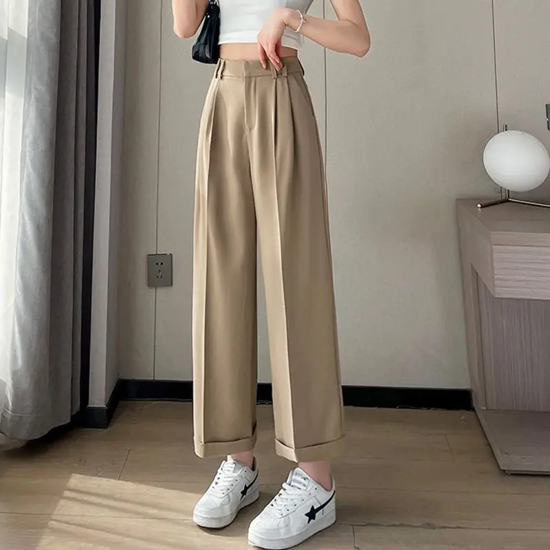 Spring Autumn New Korean High Waist Solid Straight Pants All-match Youth Casual Wide Leg Pants Fashion Vintage Women Clothing