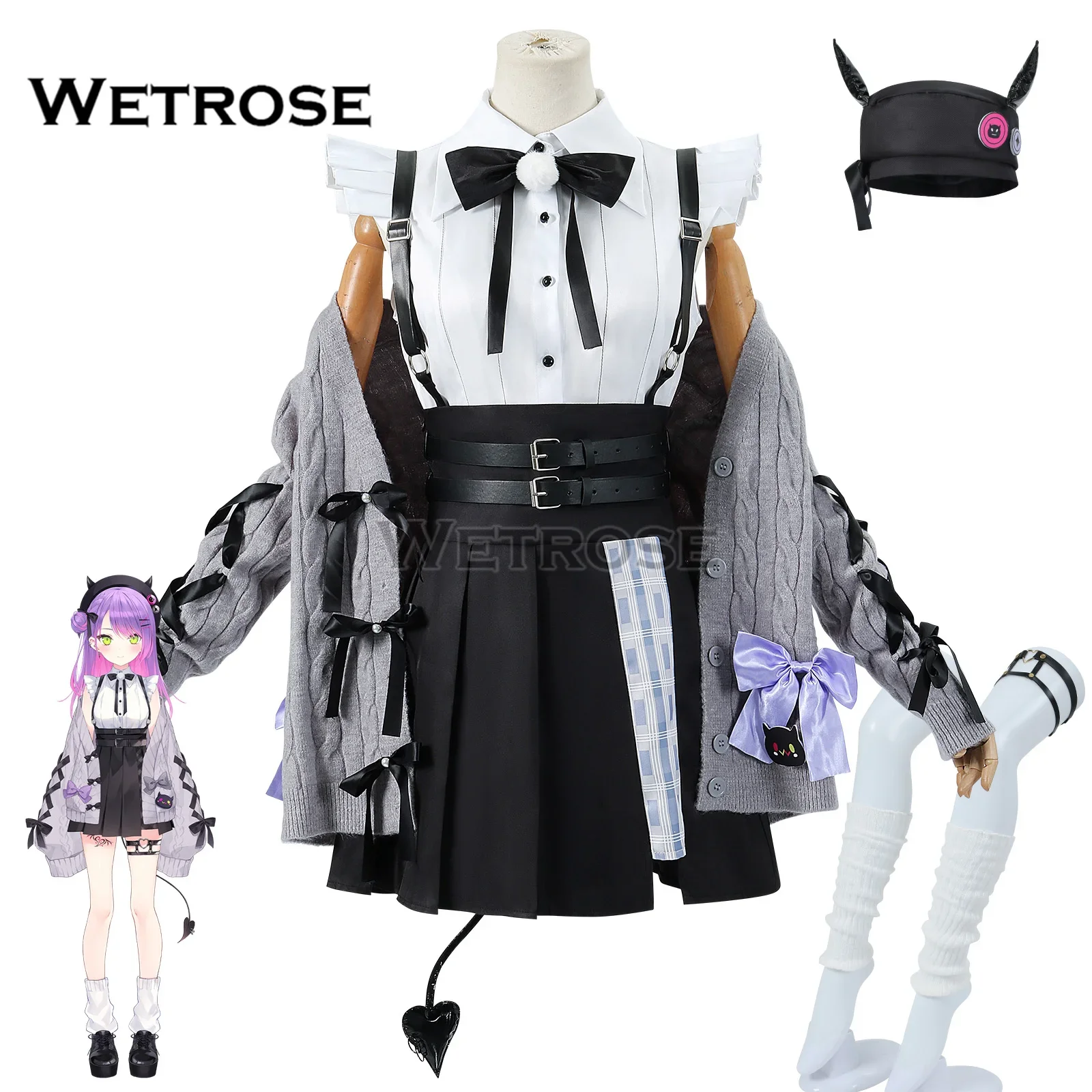 【Wetrose】متوفر في المخزون أزياء Tokoyami Towa التأثيرية الزي الجديد Hololive Holo Vtuber مجموعة كاملة من الشعر المستعار لعيد الهالوين وعيد الميلاد
