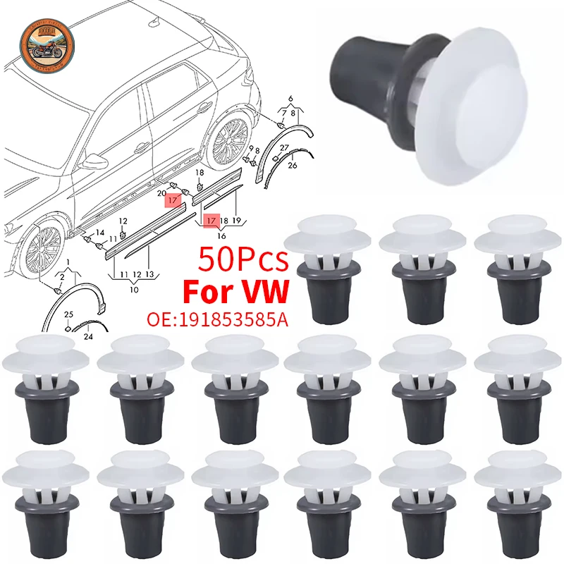 50pcs Side Body Moulding Strip Trim Clips For VW Golf Mk2 Mk3 Vento Jetta Passat 357853575 191853585A Moulding Clip Retainer