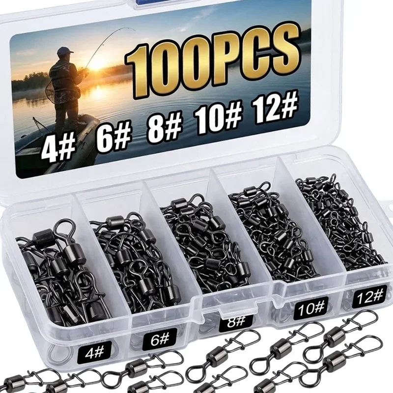 Fishing Swivels with Interlock Snap Flexible Smooth Rotation Line Connector Solid Steel Ring Swivel for Freshwater Saltwater