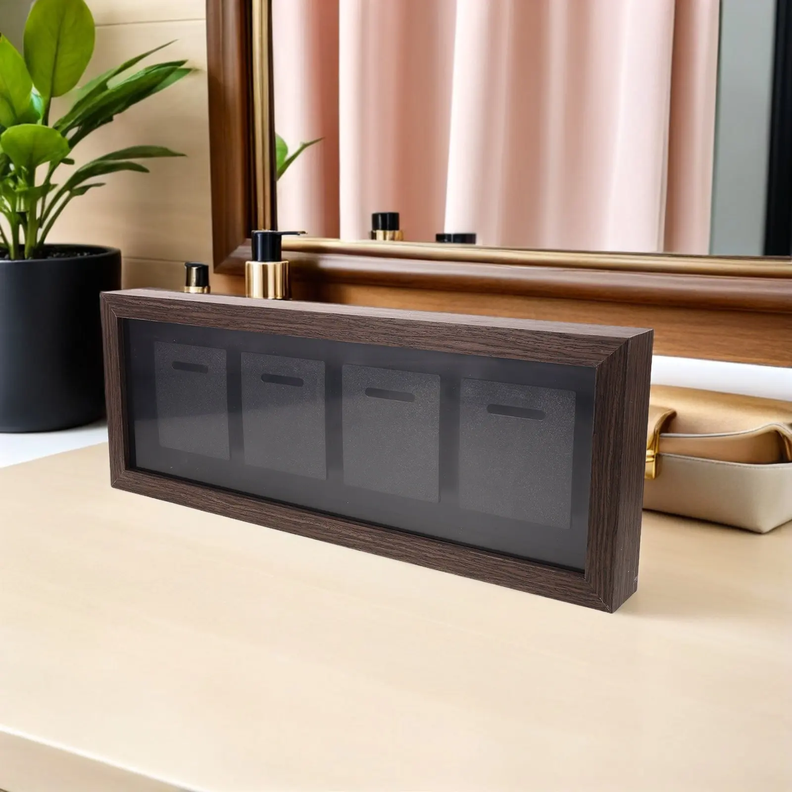 Sports Medal Display Wooden Frame Shadow Box 4-Slots 17.13 X 6.5 Medal Storage Case Race Award Display Box Badge Storage Frame