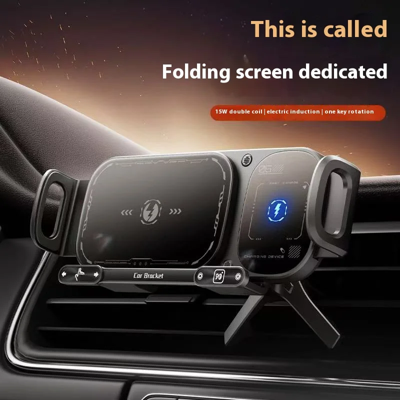 2IN1 Car Wireless Charger Phone Holder Touch Rotate Stand for Samsung Galaxy Fold 6 5 4 3 Z Flip iphone 16 15 14 13 12 11Pro Max
