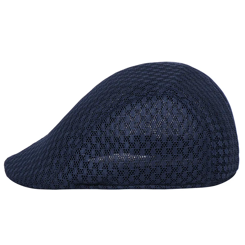 Unisex Casual Beret Hat Flat Cap Breathable Mesh Cap Newsboy Style Adjustable Summer Fashion Solid Color Black Hat For Men Women