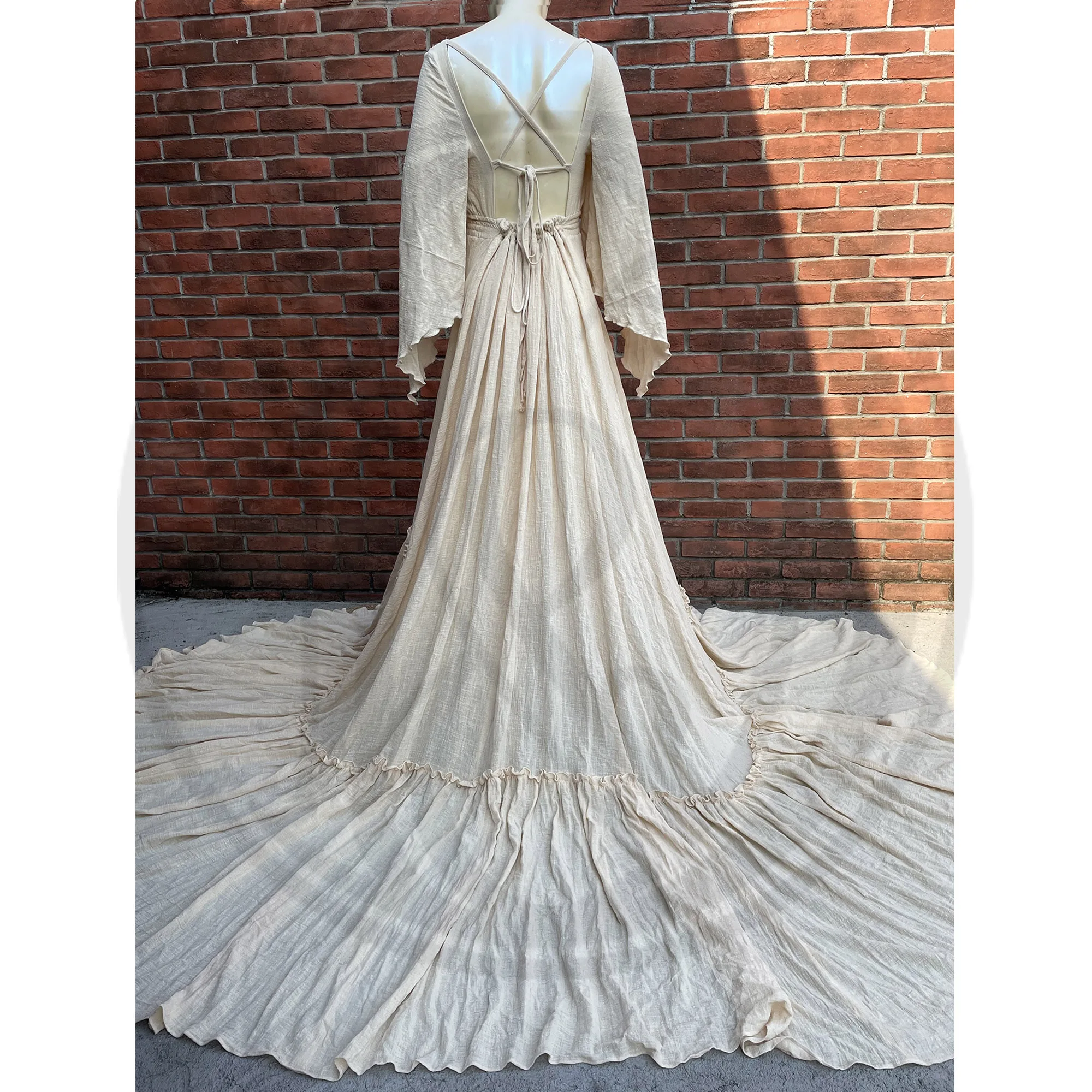 Don&Judy コットンマタニティドレス写真撮影用フロントスリットロングドレス妊婦用ベビーシャワー結婚式ビーチ写真撮影用ガウン