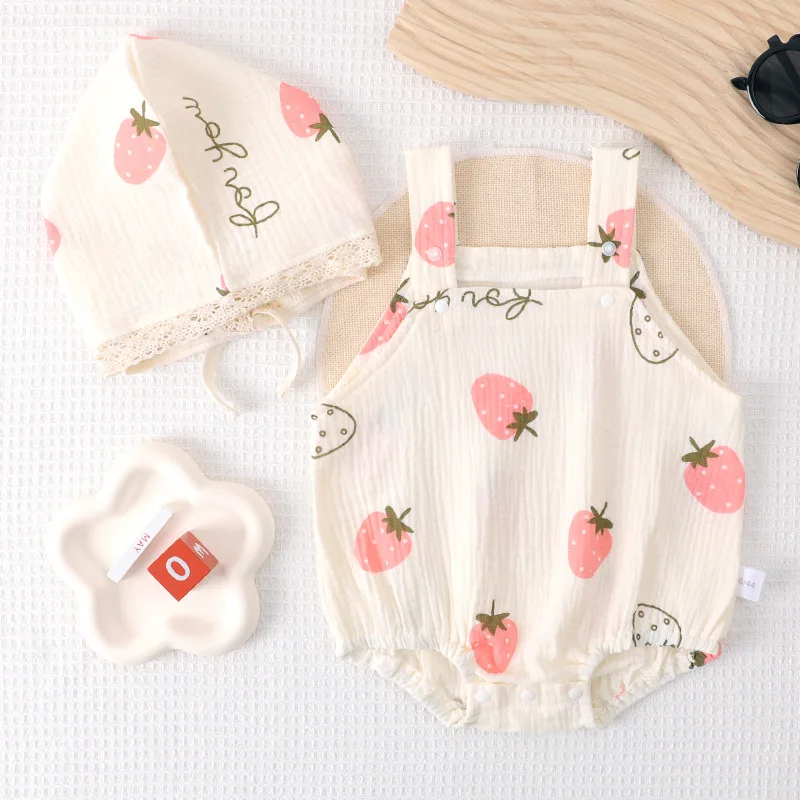 

Newborn Baby Girl Clothes Bodysuit+Hat Cartoon Cute Romper Lace Hat Jumpsuit Set 0-12M Birthday Overalls Princess Costume A1192