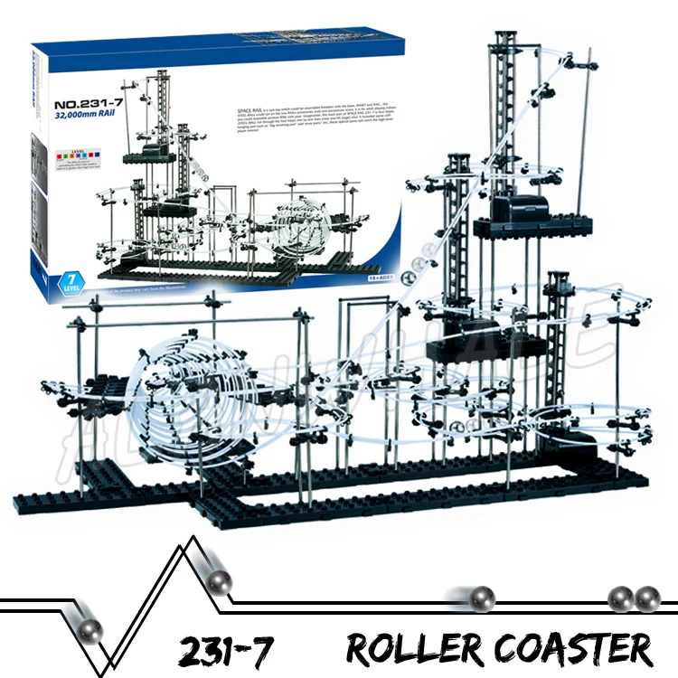 3200cm Rail Level 7 Marble Run Three-Layer Maze Roller Coaster Accelerate Circle Model Building Boys Sets Rolling ball Sculpture