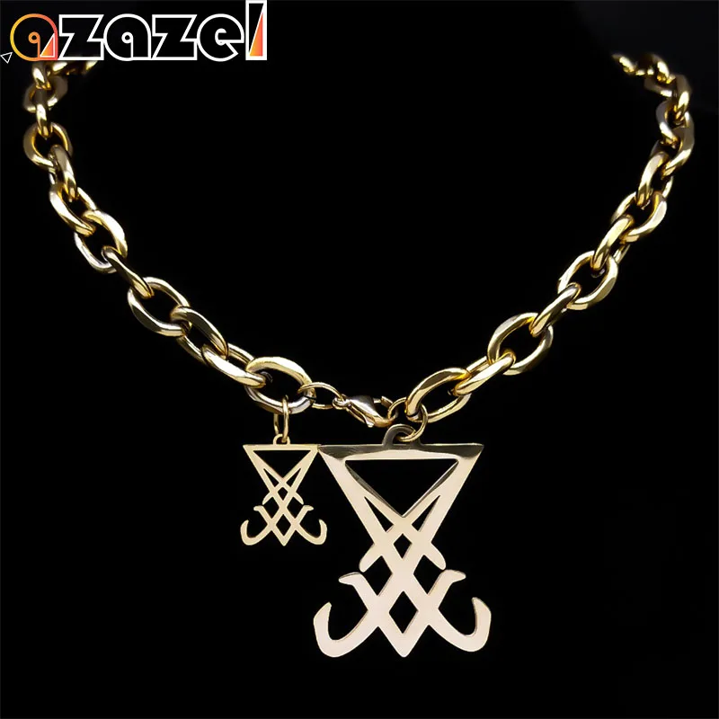 Stainless Steel Sigil Of Lucifer Pendant Satan Symbol Necklace for Women Men Gold Color Church of Satan Necklaces Jewelry Gift