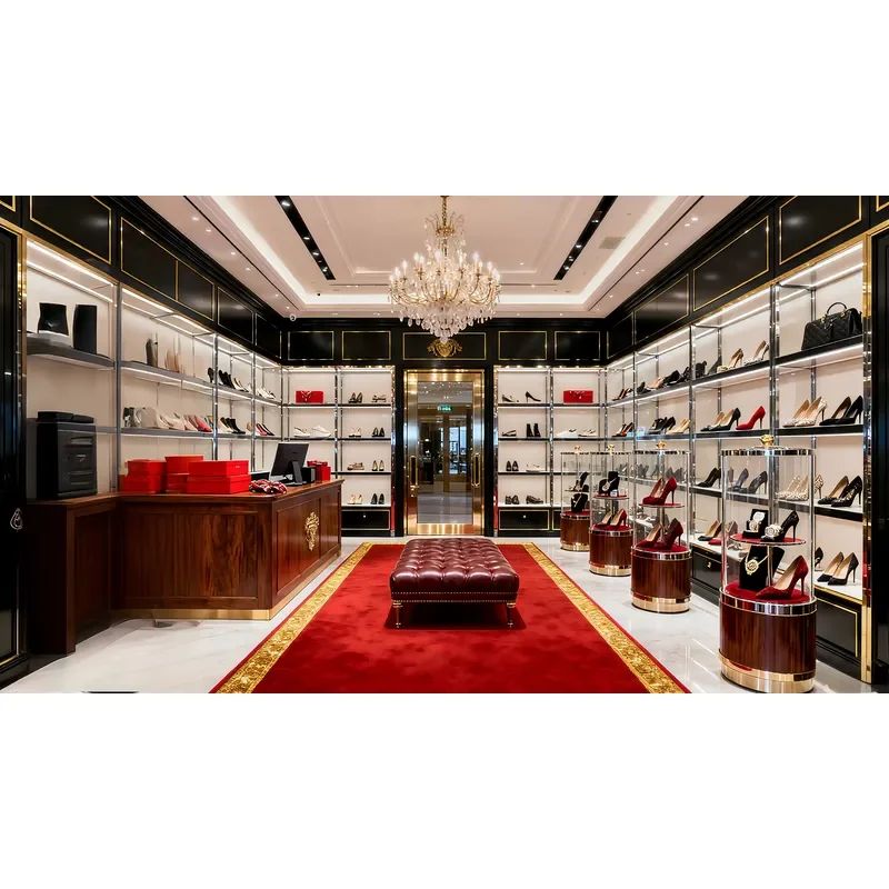 High Quality Eco-Friendly Metal Wood MDF Shoe Display Racks LED Lighting for Retail Stores Malls-Heavy Easy