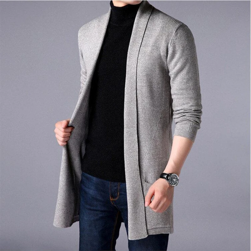 Men Cardigan Sweater Jacket 2024 Autumn New Men Slim Fit Long Knitted Cardigan Jacket Solid Color Casual Sweater Cardigan Jacket